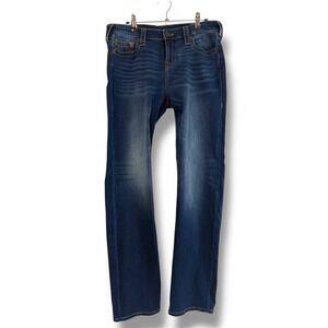 True Religion Jeans Women's 32‎ Billie Straight Dark Wash Stretch Horseshoe Blue